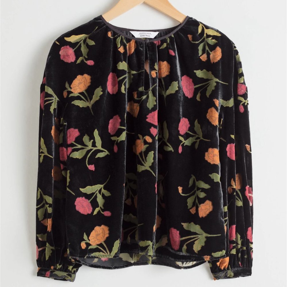 & Other Stories Black Velvet Floral Blouse